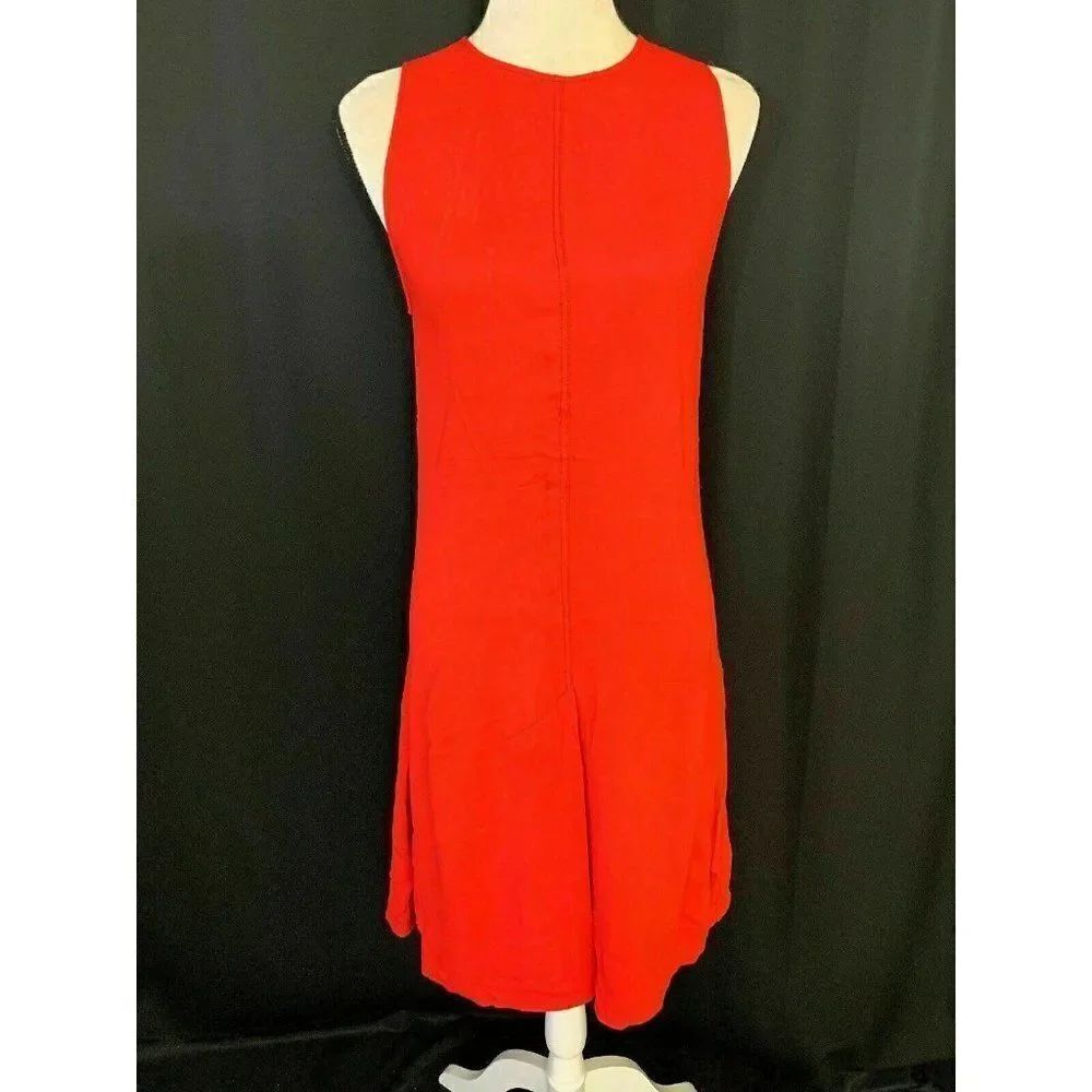 Zara Womens Solid Red Crew Neck Tank Midi Dress Xs